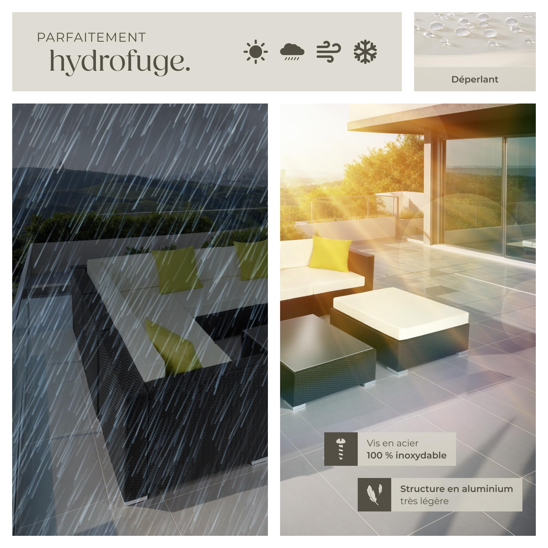 tectake® Salon de Jardin Exterieur Canapé de Jardin en Poly rotin 7 Places Modulable Cadre en Aluminium 6 Fauteuil Jardin 1 Tabouret Pouf 1 Table Coussins Inclus pour Amenagement Balcon Terrasse
