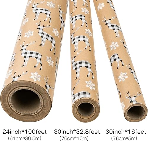 Miniatura 6 de RUSPEPA Papel de regalo de Navidad, rollo de papel kraft jumbo  Diseño de reno a cuadros en blanco y negro para envoltura de regalo de vacaciones,