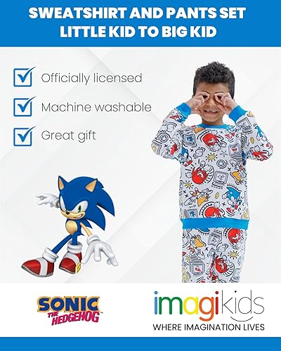 Miniatura 3 de SEGA Sonic the Hedgehog Tails Knuckles - Conjunto de sudadera y pantalones deportivos de rizo francés para niño pequeño a niño grande