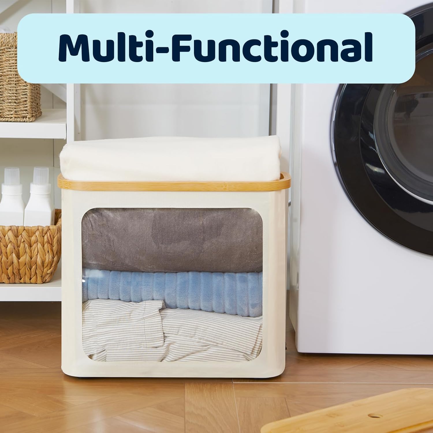 Toilet Paper Storage with Lid, Large Toilet Paper Holder for up to 12 Rolls, Free Standing Bathroom Storage Organizer with Lid, Beige - Image 9