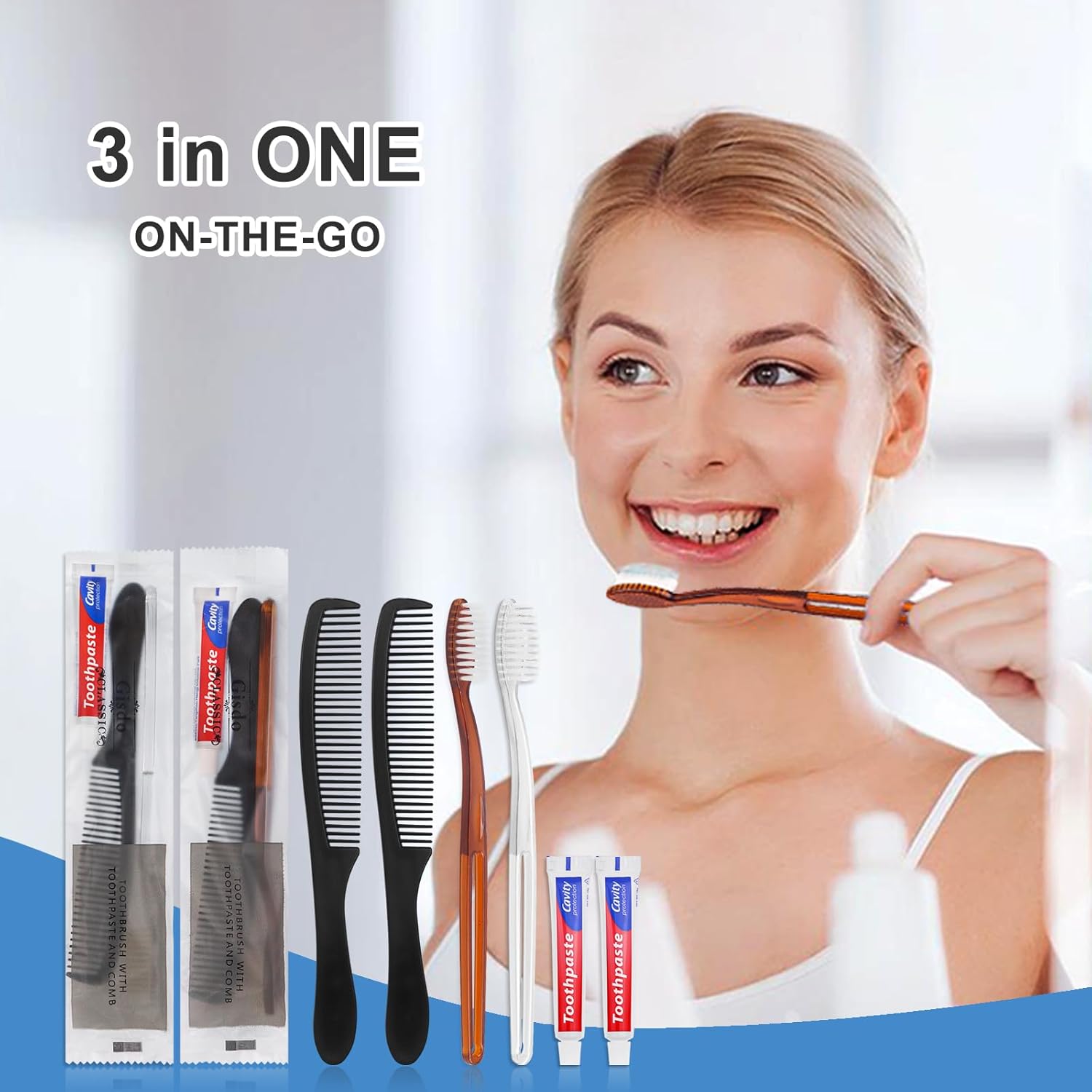 50 Pcs Disposable Toothbrushes with Toothpaste and Comb Individually Wrapped,10g Travel Toothpaste,7inch Black Hair Comb,Toothbrush and Toothpaste Bulk for Hotel,Homeless,AirBnb,Shelter,Charity