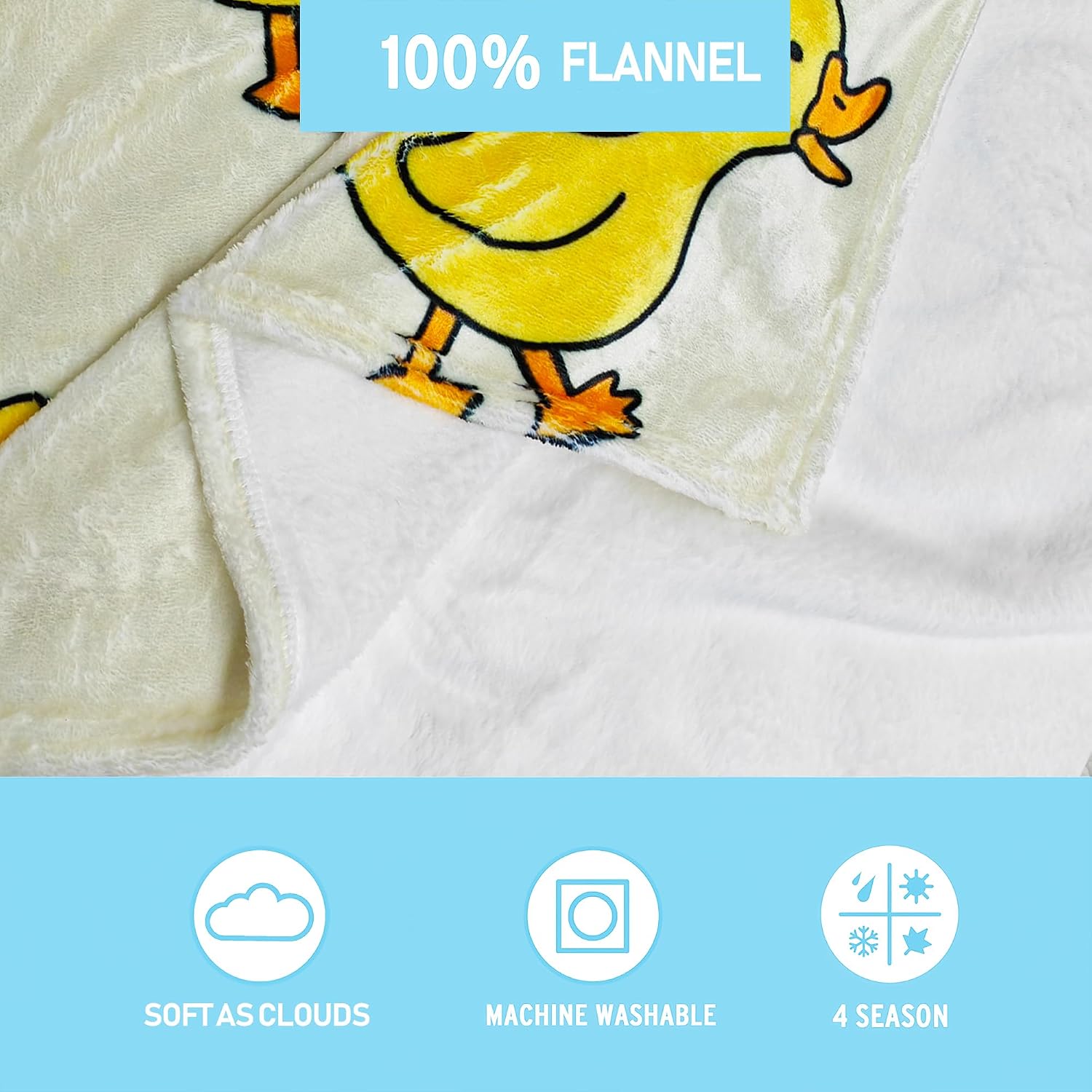 Cute Duck Blanket for Women Girls Kids Adults 60" x 80", Flannel Throw for Sofa Couch Bed Living Room, Gifts for Animal Lovers image 3