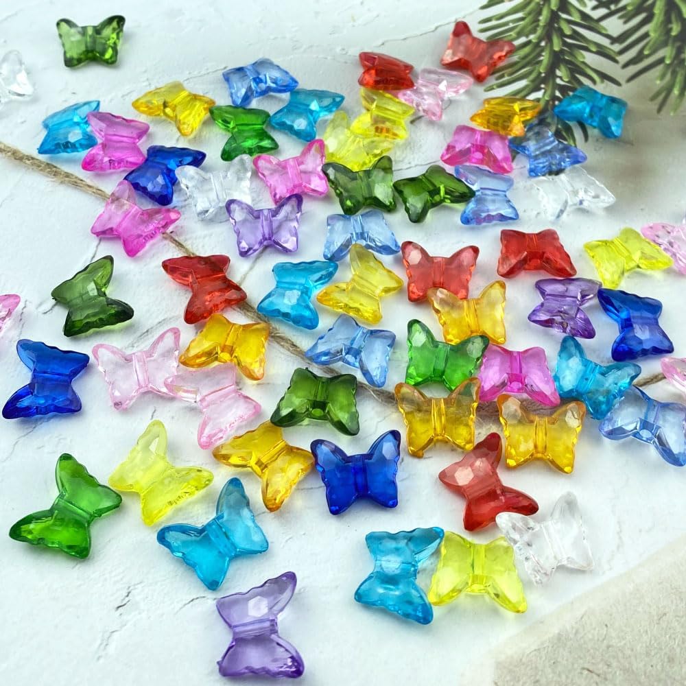 200pcs 12x15mm Acrylic Butterfly Beads Assorted Clear Spacer Beads Loose Butterfly Shaped Beads with Hole for Earring Necklace Bracelet Lanyard Jewelry DIY Craft Making(Red) - Image 2