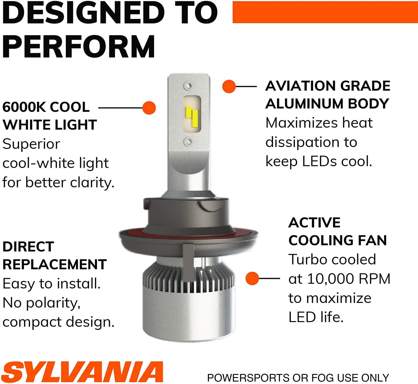 Sylvania H13 | 9008 LED Powersport Headlight Bulbs for Off-Road Use or Fog Lights - 2 Pack