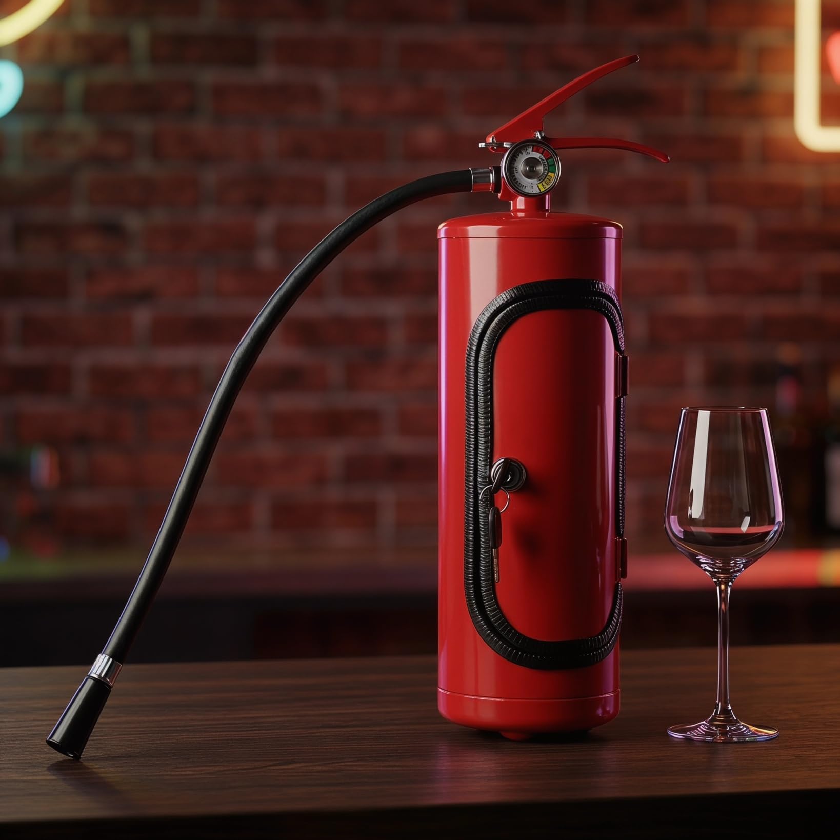 ibasenice Minibar Feuerlöscher Optik, Kreative Bar Geschenkidee für Feuerwehrmänner, Rote Metall Weinkiste & Getränke Regal für Zuhause und Party (30x12cm)