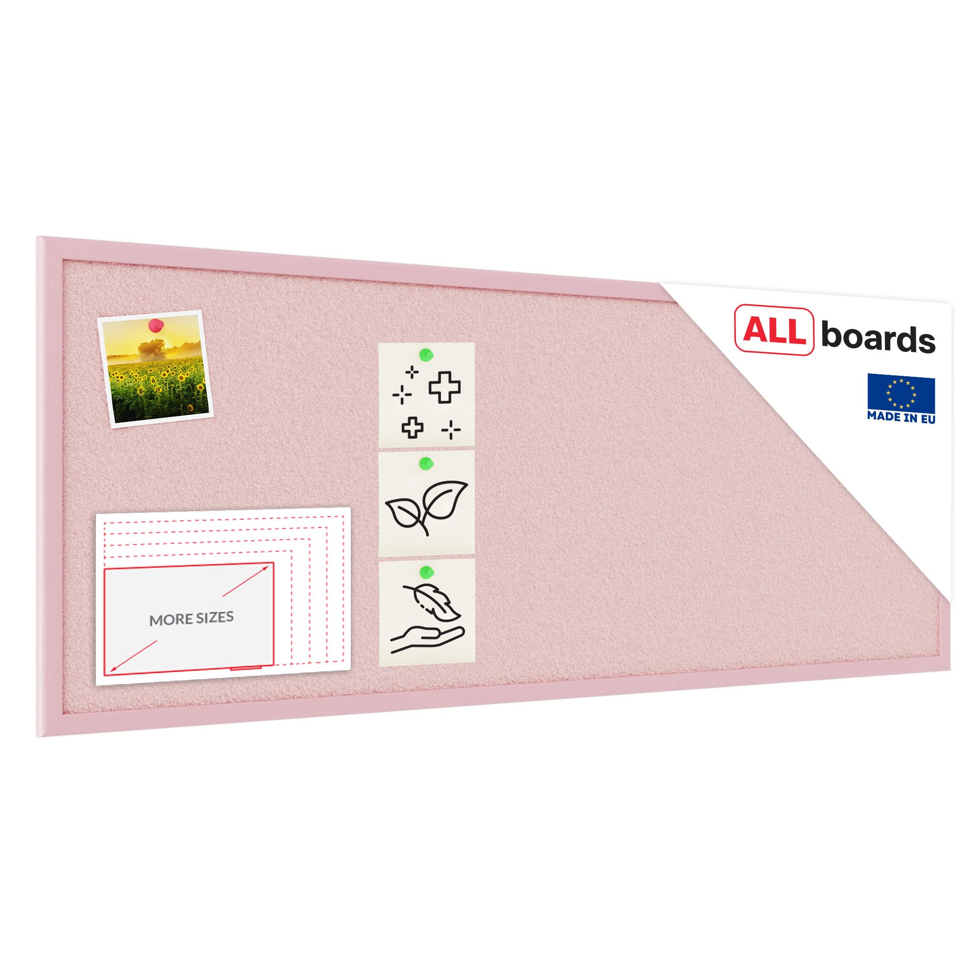 ALLboards Cork noticeboard with Pink ALLboards Cork Surface, 100×40 cm, Wooden Frame Lacquered in Pink — image 1