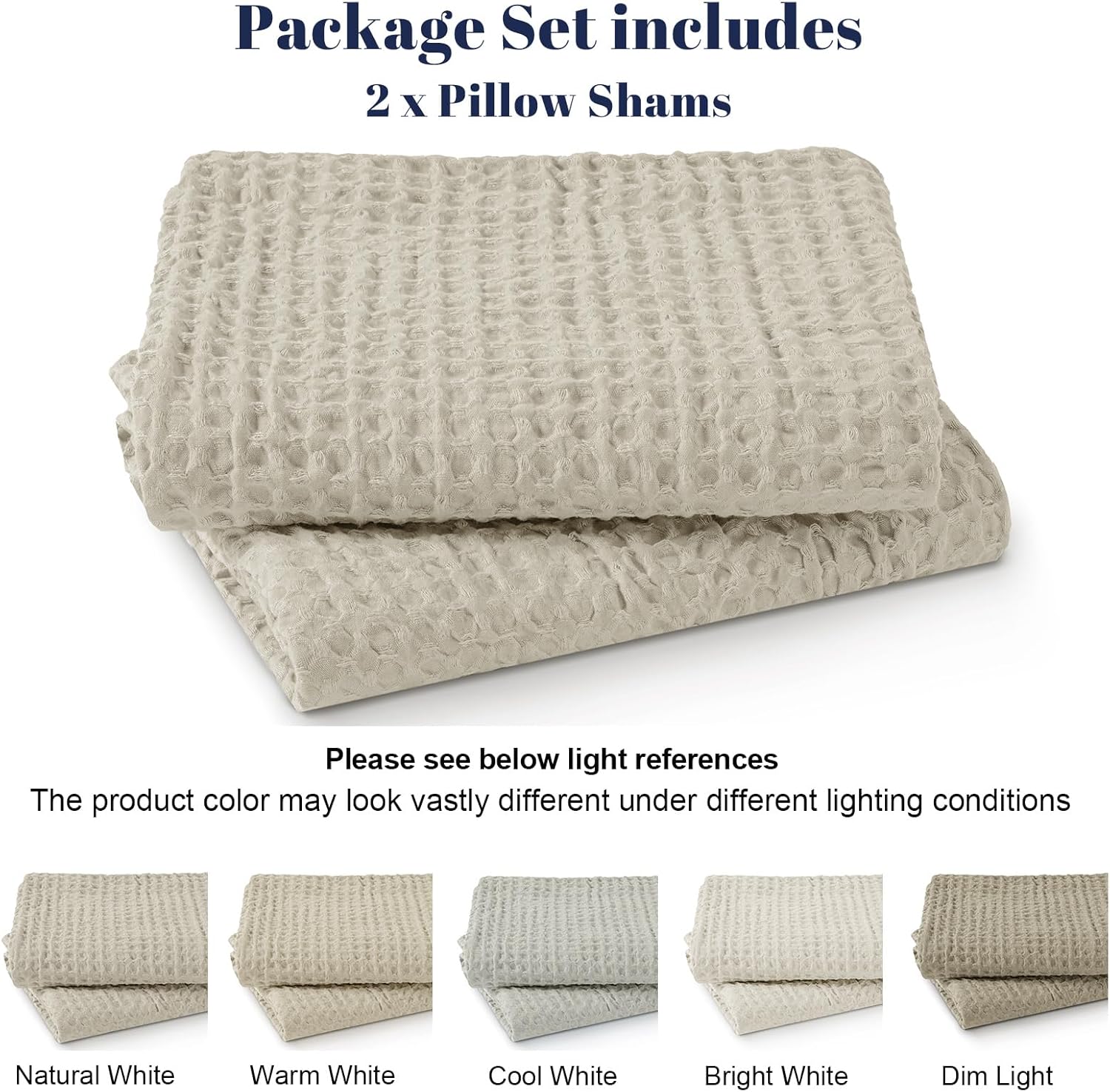 PHF Ultra Soft Waffle Weave Pillow Shams King Size, No Insert, 2 Pack 20" x 36" Pillowcases,Breathable & Skin-Friendly Pillow Cases, Stylish Decorative Bed Pillow Cases Covers, Light Taupe/Linen - Image 5