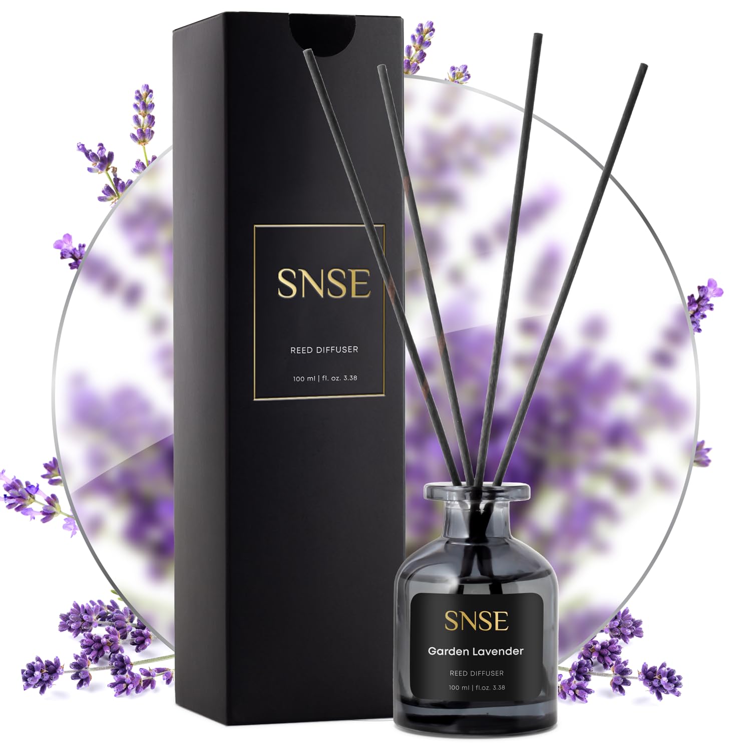 SNSE Garden Lavander Schilfrohr-Diffusor-Set, 95 ml, Duftöl-Diffusor für Schlafzimmer, Badezimmer, Heimdekoration und Geschenk, dekorative Lufterfrischer mit Stäbchen