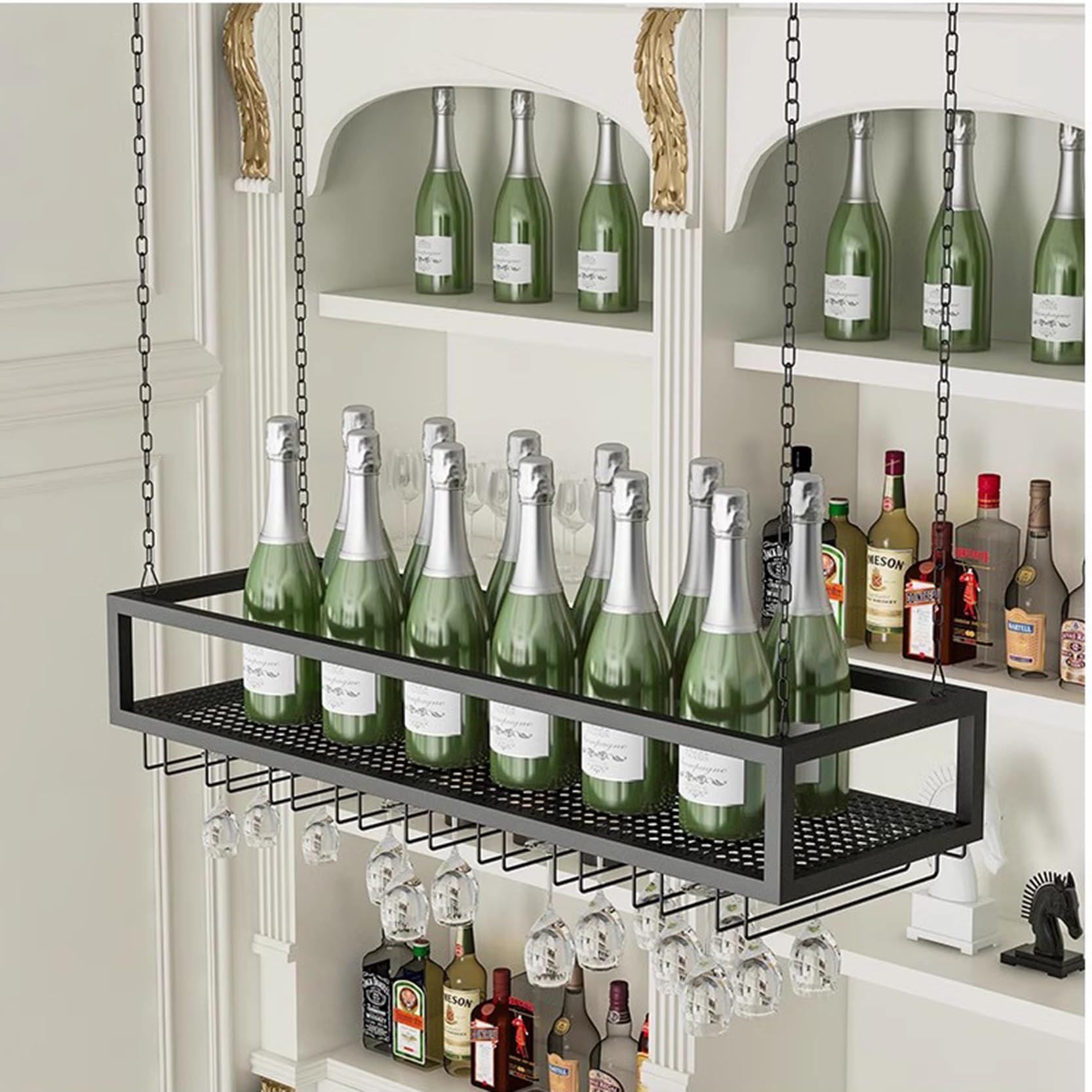 Étagères flottantes pour bar suspendues en métal et bois de qualité premium