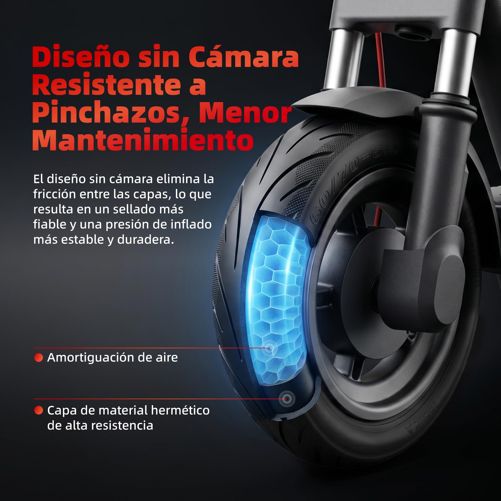 Neumático sin cámara 60/70-6.5 con válvula para Segway Ninebot Max G30/G30D/G30D2 Scooter eléctrico, Rueda Patinete 10 pulgadas, Neumáticos de repuesto de alta elasticidad Antideslizante