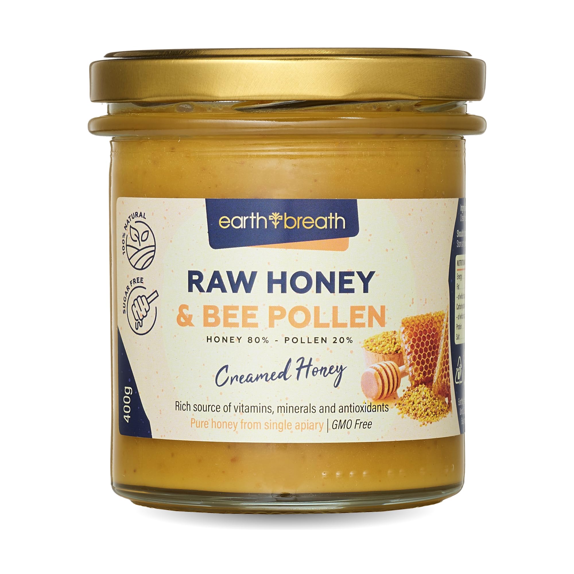 Raw Honey with Bee Pollen – 400g | 100% Pure, Unfiltered & Unpasteurised | Natural, Single-Origin Honey – No Additives