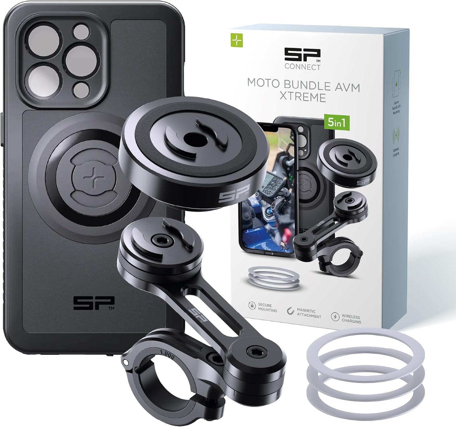 SP CONNECT Moto Bundle II AVM Xtreme | SPC+ |Compatible with iPhone 13 Pro | Phone Mount for Motorcycle | Motorcycle Phone Holder | Handlebars