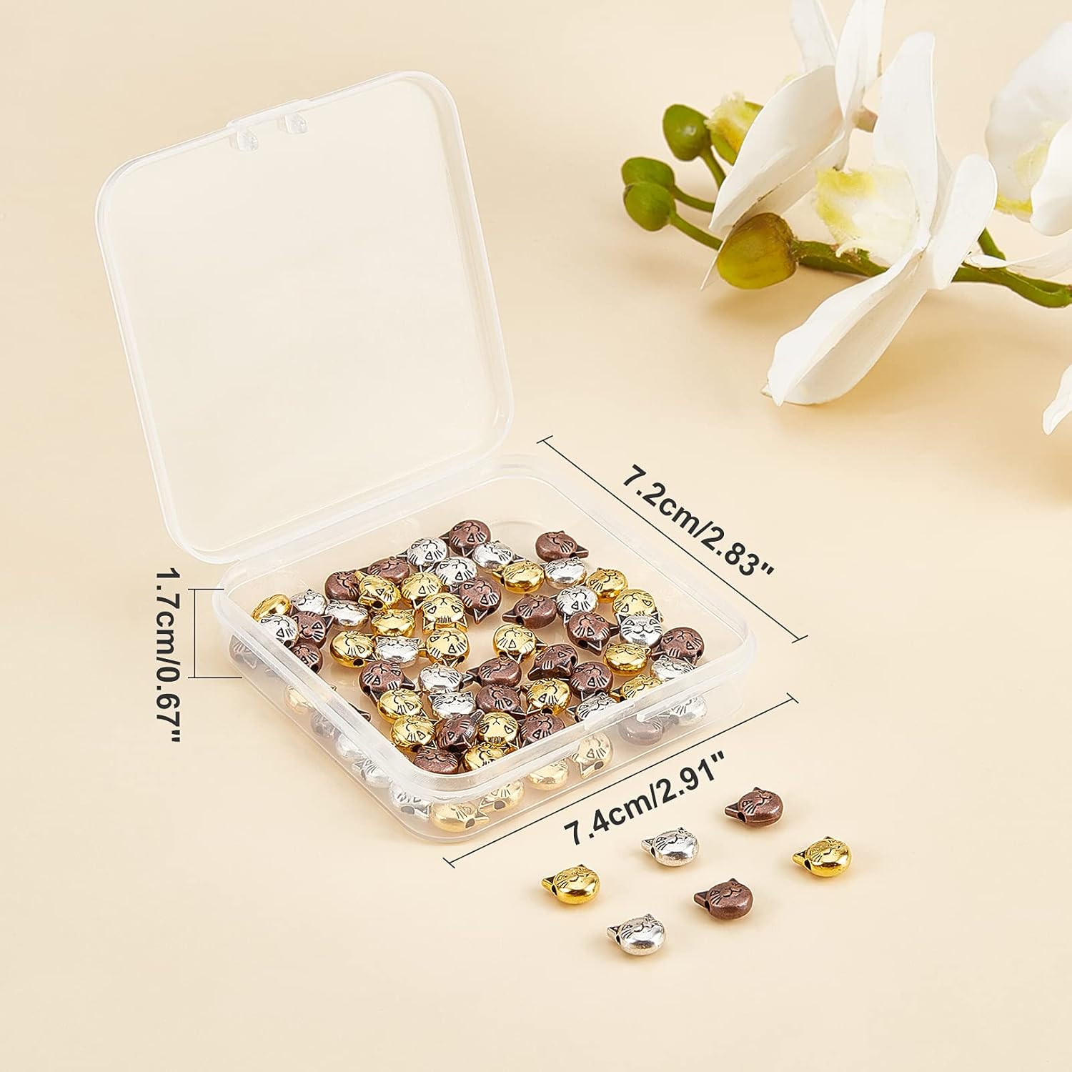 PH PandaHall 120pcs 3 Colors Cat Spacers Beads, Tibetan Kitten Loose Beads Animal Head Metal Beads for Earring Bracelet Necklace Jewelry Making - Image 8