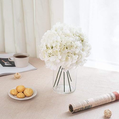 Miniatura 7 de PaoriPets 10 cabezas de flores de seda de hortensia con tallos flores artificiales de hortensias para boda, hogar, fiesta, baby shower (blanco)