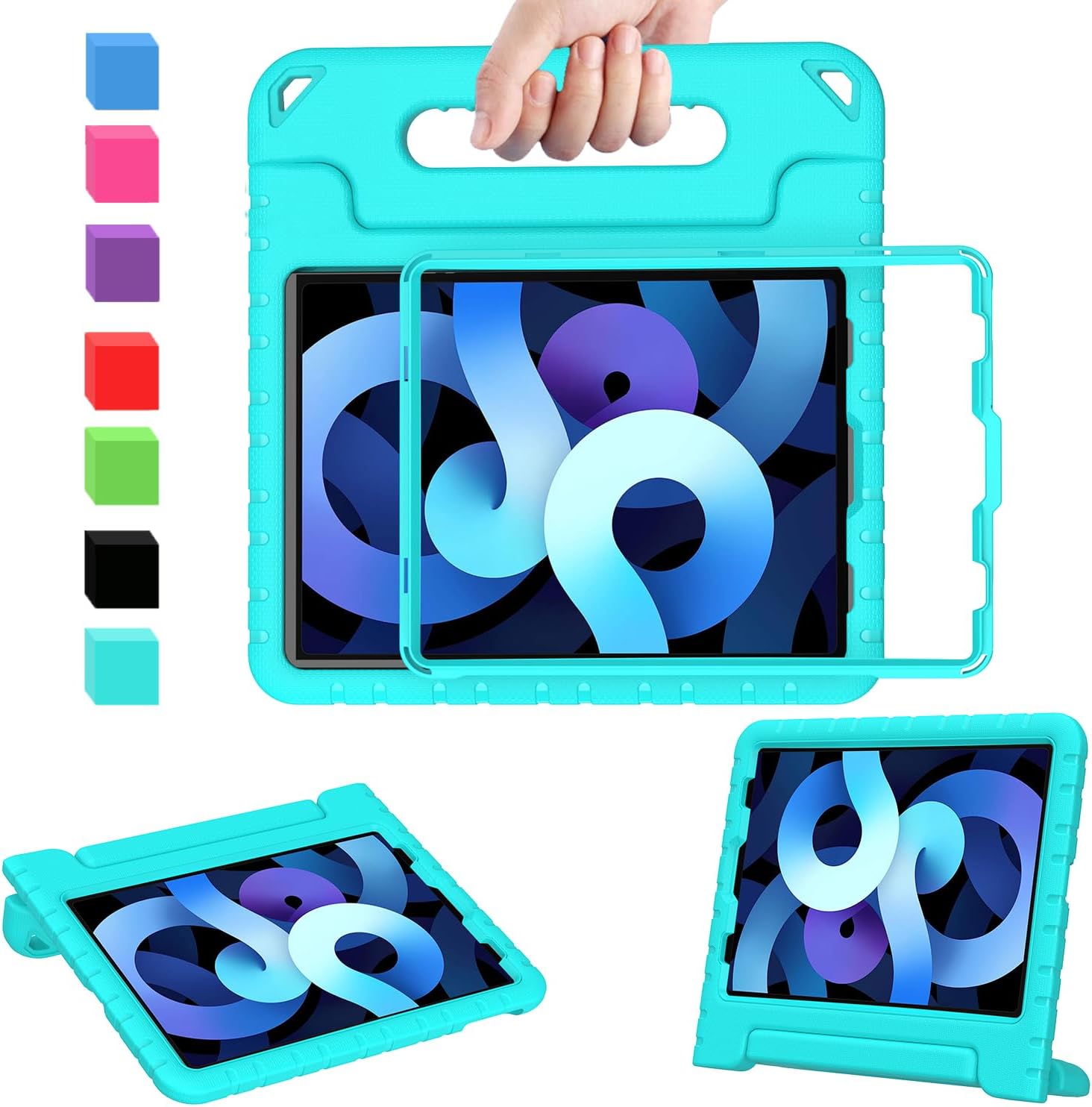 AVAWO Kids Case for iPad Air 11 inch M2 2024 Air 6th/5th/4th Generation (10.9 inch), Pro 2/3 11inch 2021/2020- Light Weight Shockproof Handle Stand Kids Cover for New iPad Air 6, Cyan