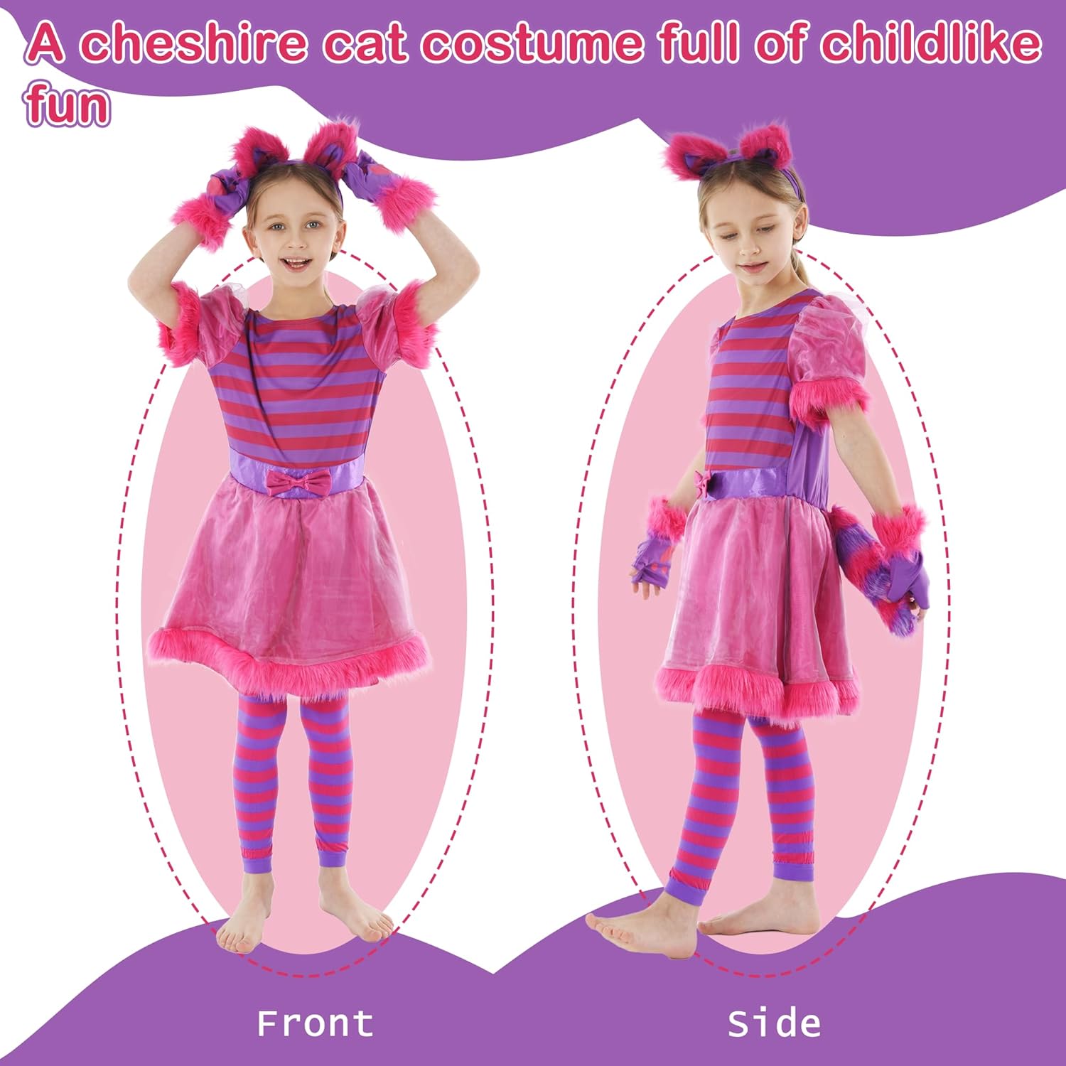 Lingway Toys cheshire cat costume for girls,Pink Purple Stripes Cat Halloween Cosplay - Image 3