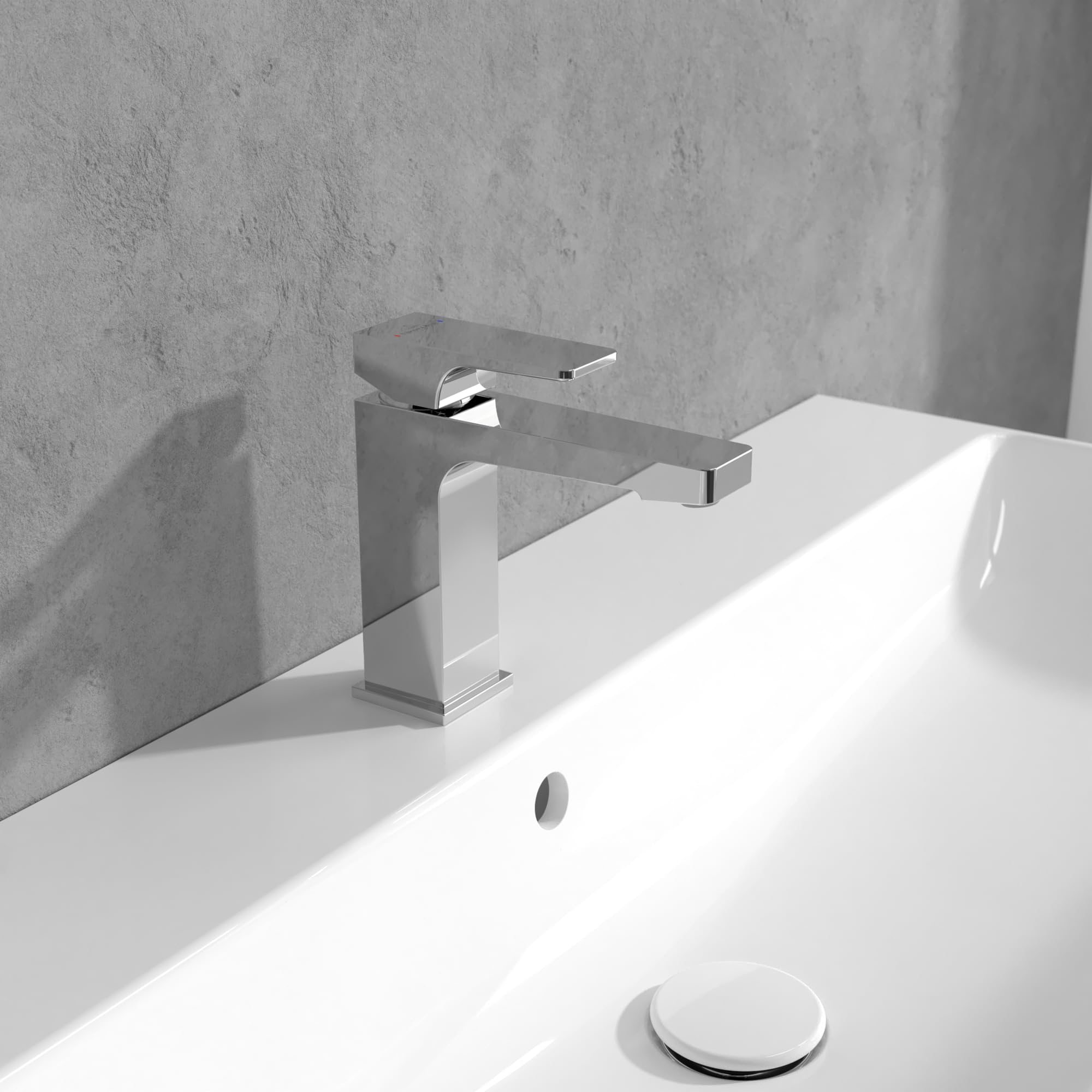 Villeroy & Boch Architectura Square armatura umywalkowa bez zestawu odpływowego, kran łazienkowy z wkładem ceramicznym, bateria umywalkowa, oszczędność wody, wysokość wylewki 113 mm, kwadratowa, chrom