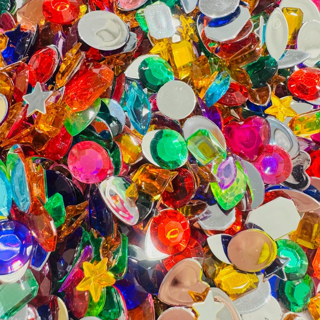 Springboard Acrylic Craft Gemstones (450g), Bulk Mixed Sparkly Gems for Kids Card Making, EYFS Collage & Stick On Jewels Art