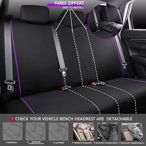 Miniatura 5 de CAR-GRAND - Juego completo de fundas para los asientos de los vehículos de tela con tiras modernas y elegantes, ajuste universal al 90 % (SUV,
