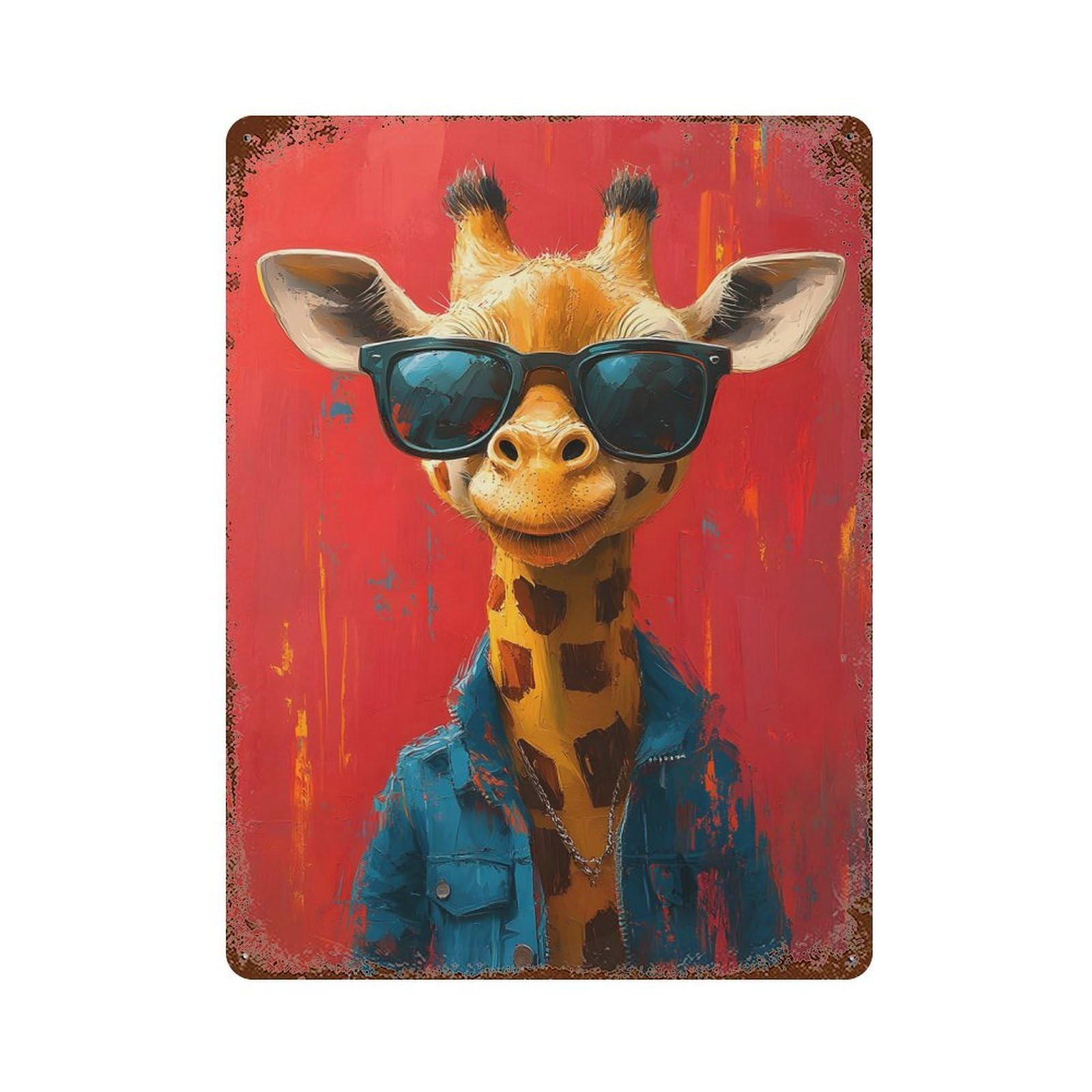 Cool Giraffe in Sunglasses Retro Metal Sign 15.7"x11.8", Rustic Home Decor for Garage, Pub Or Kitchen