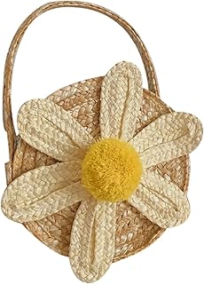 Borsa di Paglia per Bambini nel Stile Coreano Borsa e Borsette nel Rattan per Ragazze Estive Borse un Mano per Le Vacanze nel Spiaggia con Fiori per Bambini