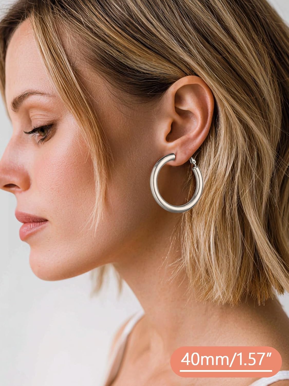 FaithHeart Chunky Hoop Earrings for Women, Silver/Black/14K Gold Plated Stainless Steel Earrings 5mm Thick Hollow Tube Hoops Hypoallergenic Lightweight Earring 20/30/40/50/60/70/80mm - Image 2