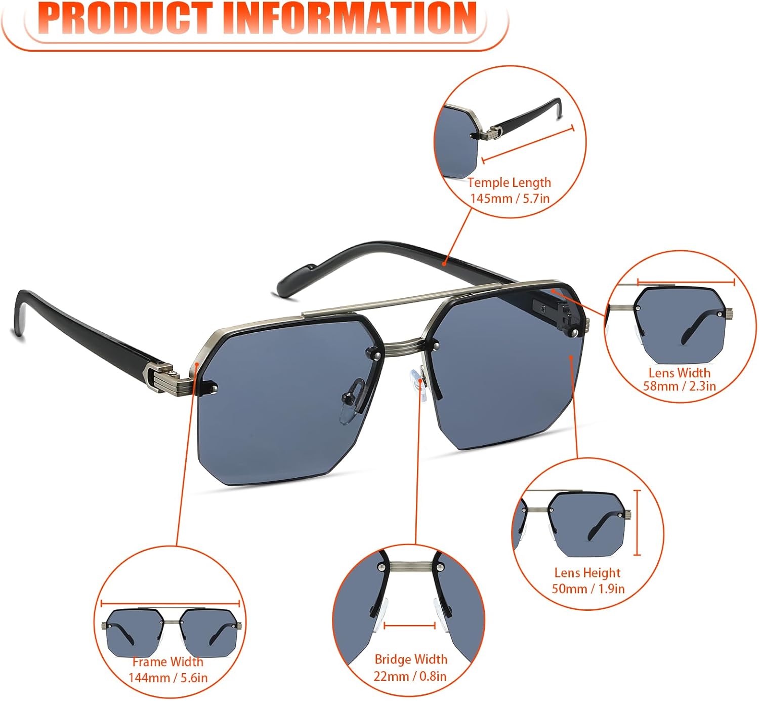 Retro 70s Rimless Square Sunglasses for Women Men Fashon Glasses - Image 5