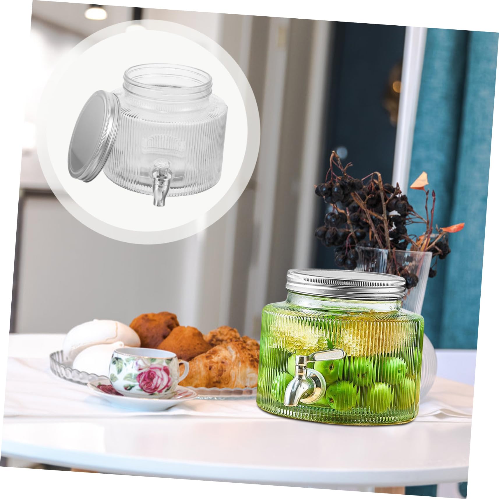 Dispenser Bevande in Vetro con Rubinetto 2.8l, Barattolo | Coperchio Sigillato, Versamento Agevole, Finitura Bianca, Formato Capiente per Tè Fruttato e Succhi