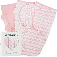 Comfy Cubs Cobertor Easy Swaddle, pacote com 3 - 100% algodão para recém-nascidos, grande para bebês de 3 a 6 meses, saco de dormir respirável e durável para bebês - rosa