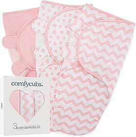 Comfy Cubs Cobertor Easy Swaddle, pacote com 3 - 100% algodão para recém-nascidos, grande para bebês de 3 a 6 meses, saco de dormir respirável e durável para bebês - rosa