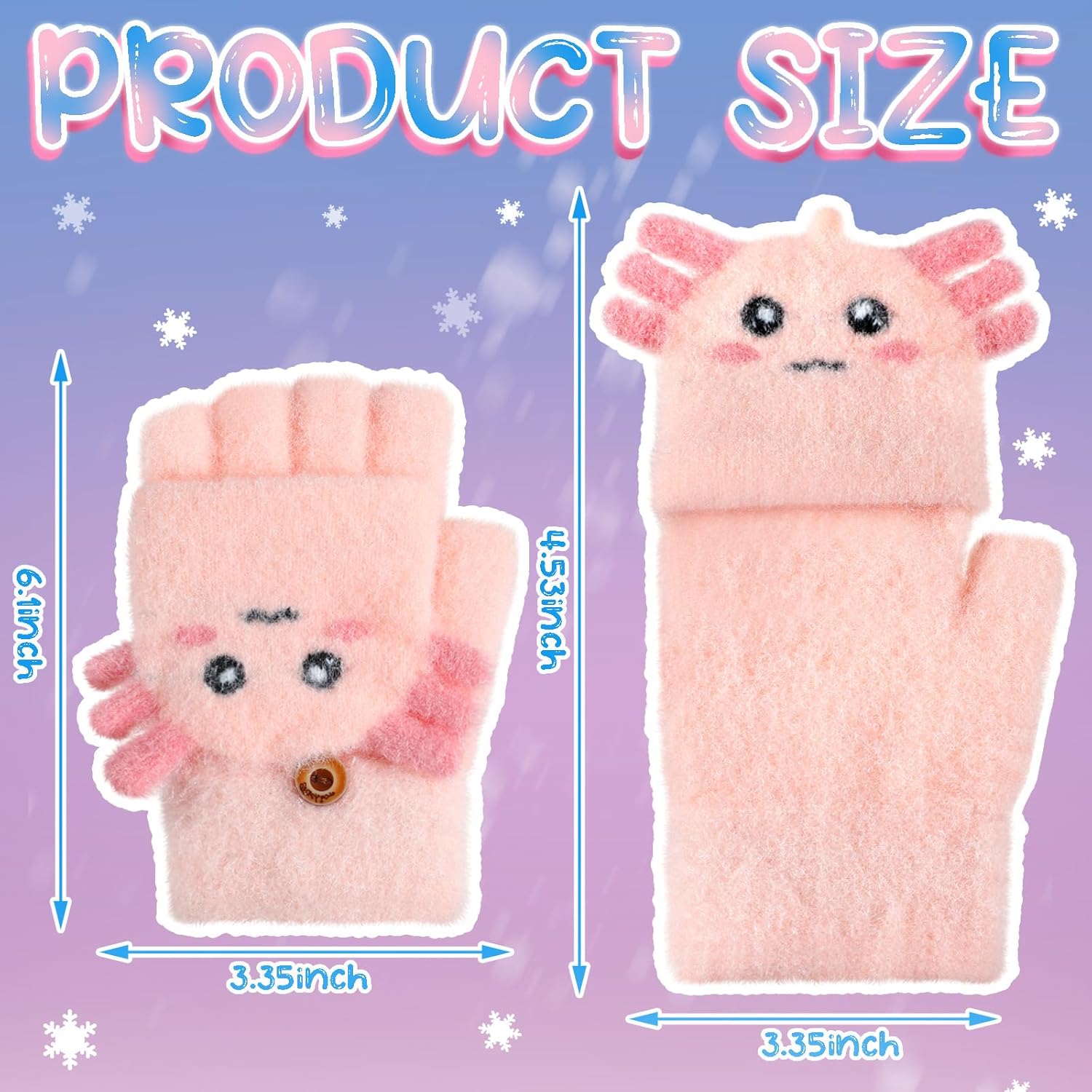 Geyoga 6 Pairs Kids Axolotl Gloves Valentine Interchange Gifts Winter Knitted Fingerless Gloves Convertible Flip Top - Image 3