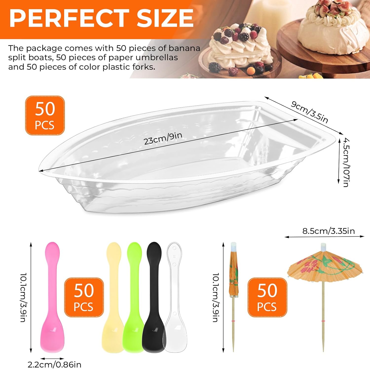 50 Pack 12oz Disposable Banana Split Boats Set