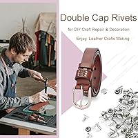 Vista 3 de 200 juegos de remaches de cuero con tapa redonda de 6 mm, remaches de doble tapa, pernos metálicos tubulares para reparación de llaveros de bolso