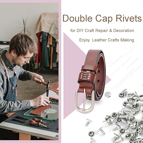 Miniatura 3 de 200 juegos de remaches redondos de cuero de 0.236in, remaches de doble tapa, remaches tubulares de metal, remaches para cuero monedero, llaveros,