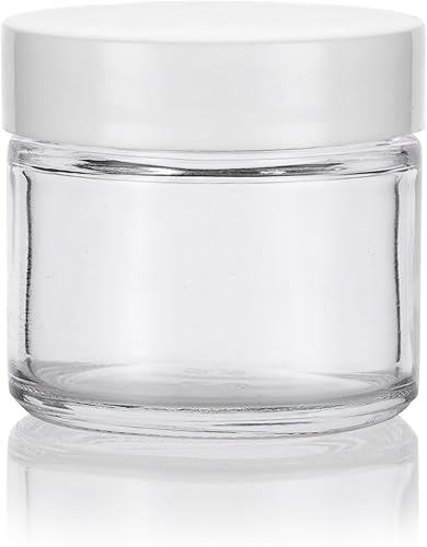 Miniatura 4 de Tarro de vidrio transparente de 2 onzas con tapas blancas lisas forradas (paquete de 12)
