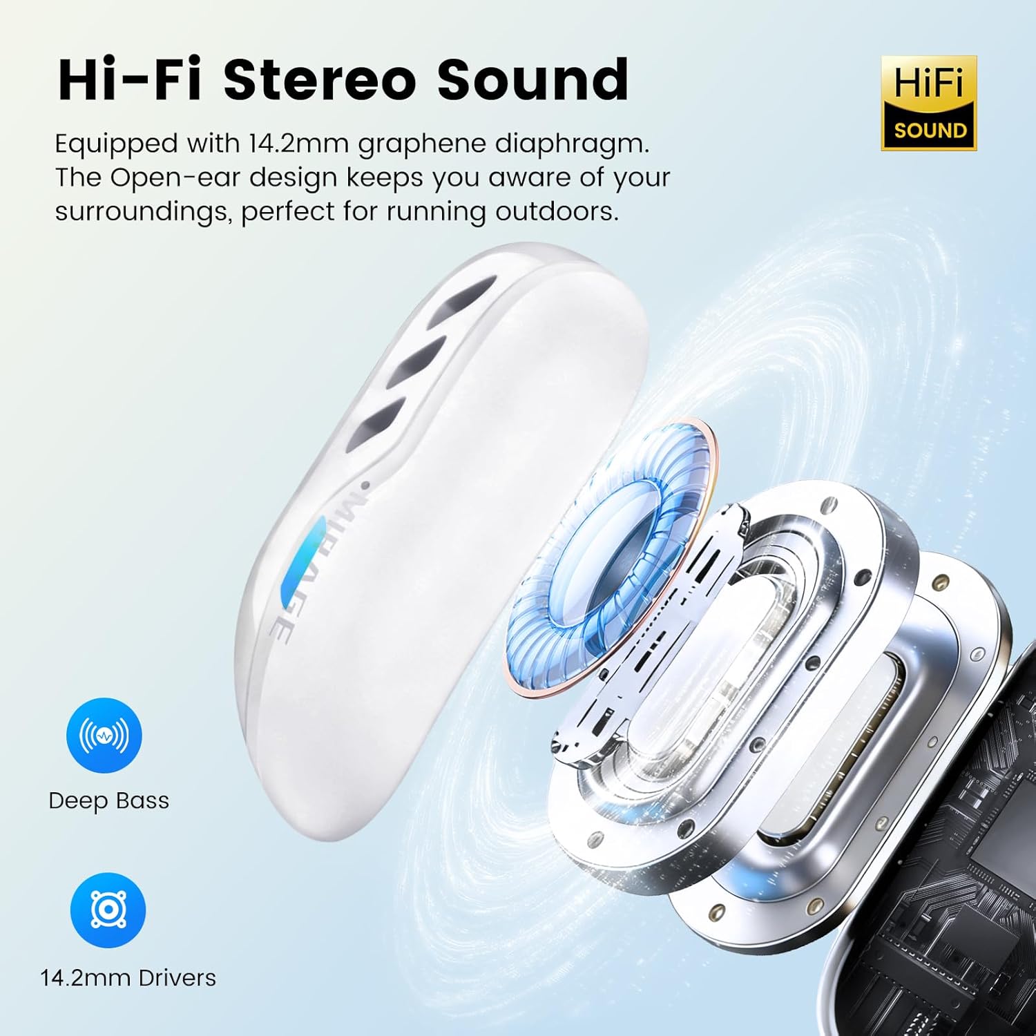 Transformers Open Ear Wireless Headphones Bluetooth 5.4 for Running & Workouts, Over The Ear Earbuds with IPX5 Waterproof Ear Hooks, Surround Sound, LED Display & Lanyard (White - Mirage)