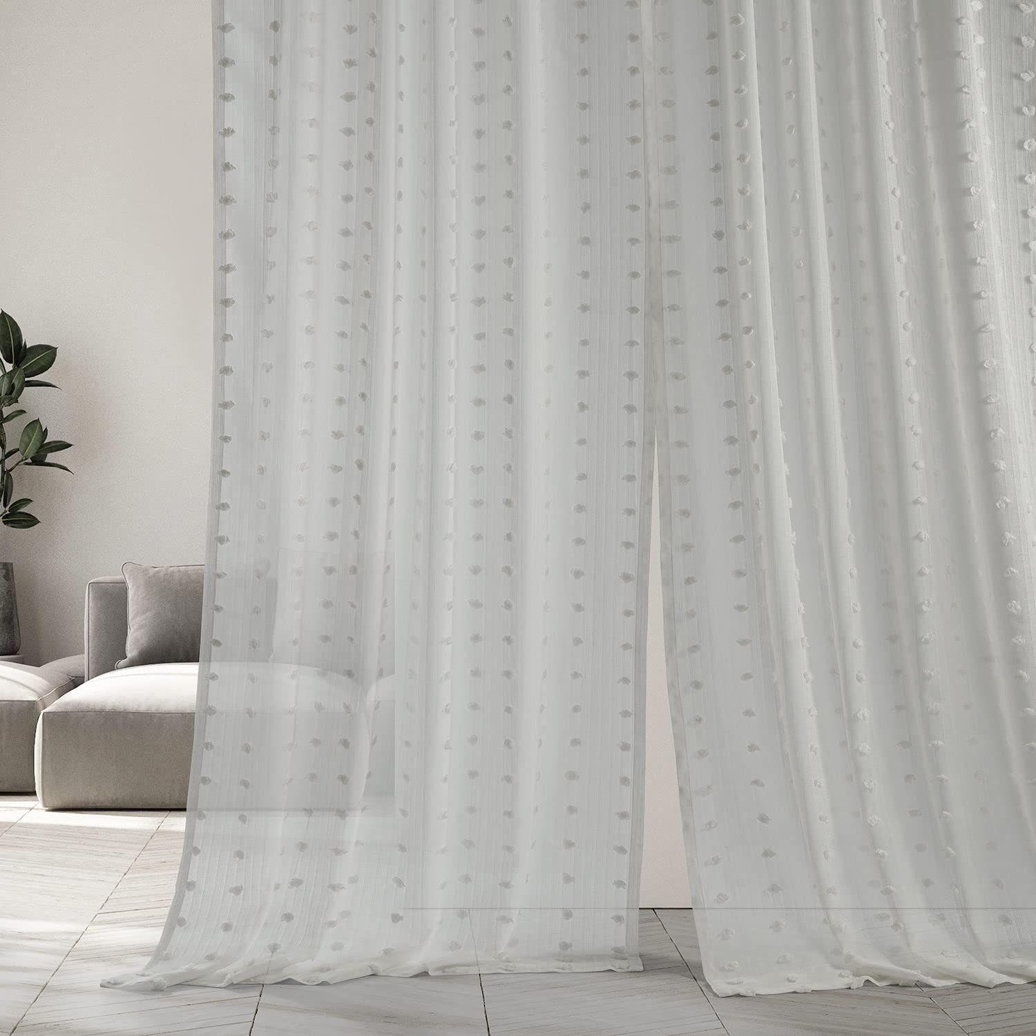 HPD Half Price Drapes Patterned Faux Linen Sheer Curtain (1 Panel), Polyester Blend, Strasbourg Dot, 50 X 84 - Image 3