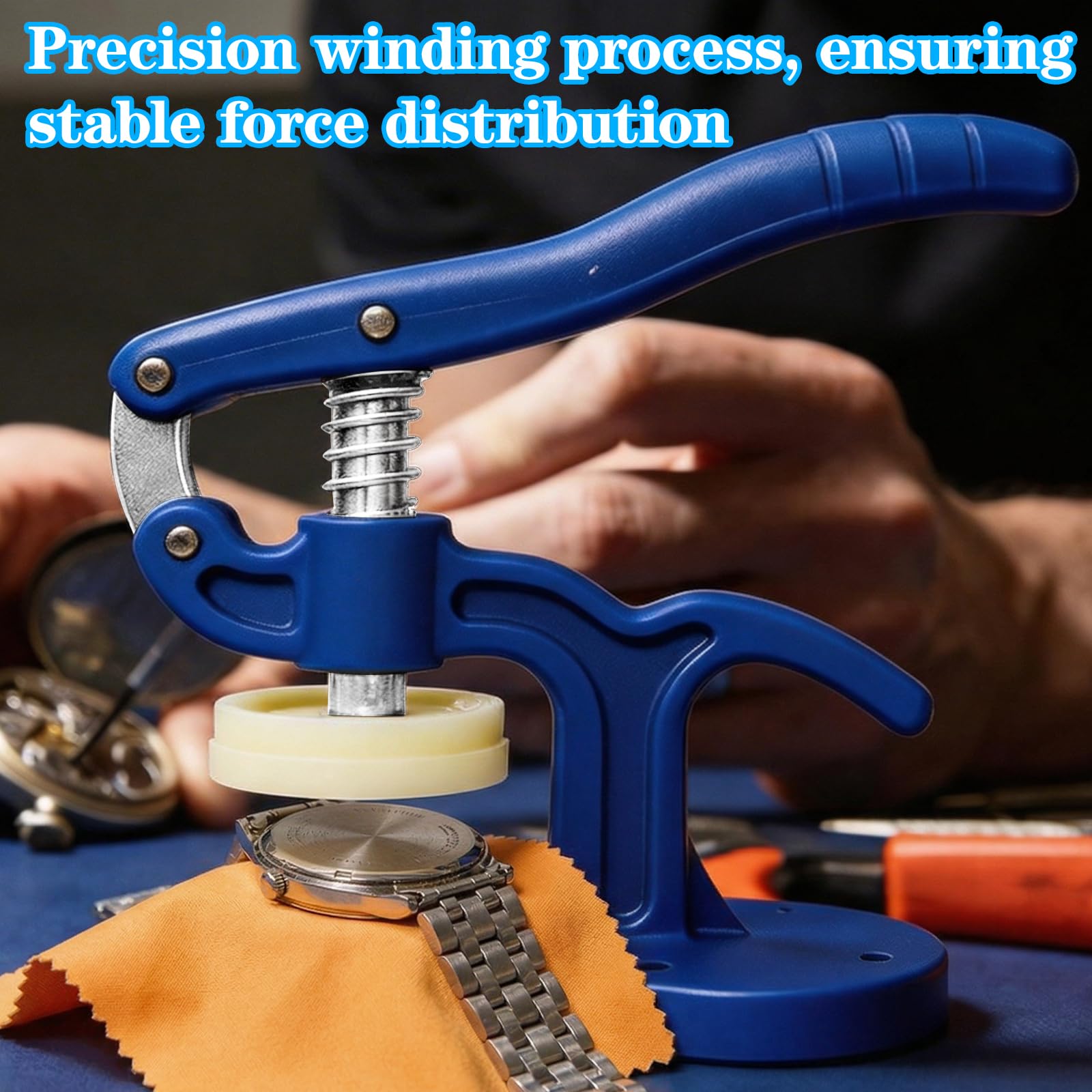Watch Back Case Press Tool Kit, Essential Watch Repair Tool Kit for Watchmaker Battery Replacement & Crystal Fitting, 5-50mm Blue Plastic Press with 12 Dies - 5
