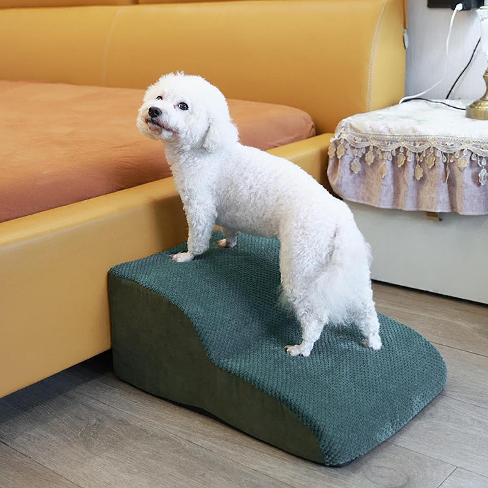 Hundetreppe Hunderampe Haustierstufe Katzentreppe mit Waschbarem Überzug Und Rutschfestem Boden Aus Weichem Schaumstoff für Tierpflege, GrÜn