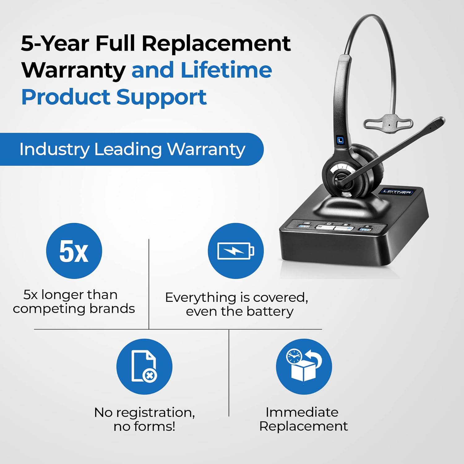 Leitner LH270 – Wireless Office Headset with Microphone for Telephone and Computer – Works with Avaya, Yealink, Polycom, Cisco, VoIP and 99% of Desk Phones and PC’s (USB and Phone Jack) : Office Products