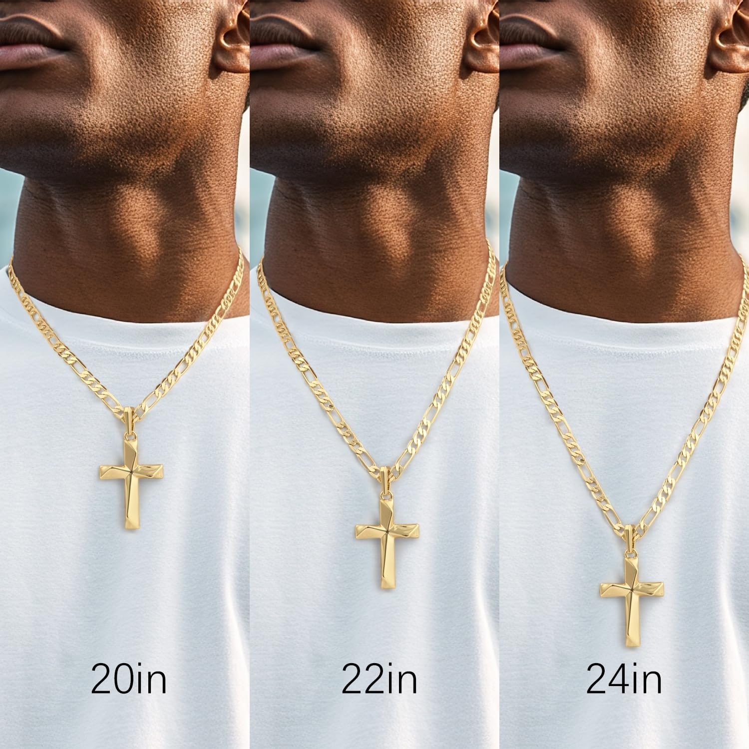 Collana a croce in oro 14 K per uomo catena croci in oro per uomo linee di taglio irregolari con catena ro ciondolo a croce da uomo 50/56/61 cm