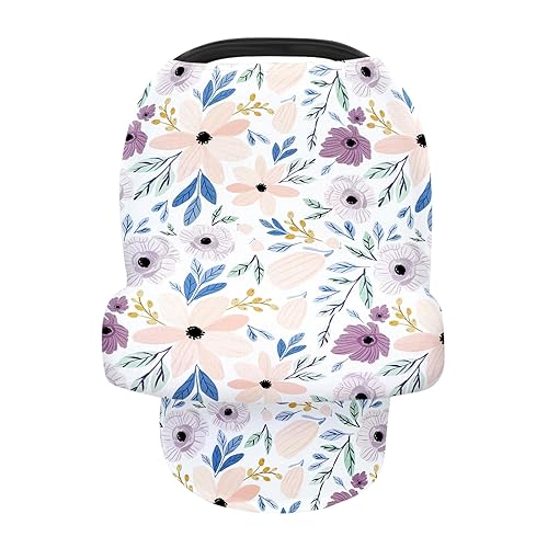 Funda de asiento de automóvil, cubierta de lactancia materna para privacidad, estampado floral, toldo para niñas (morado)