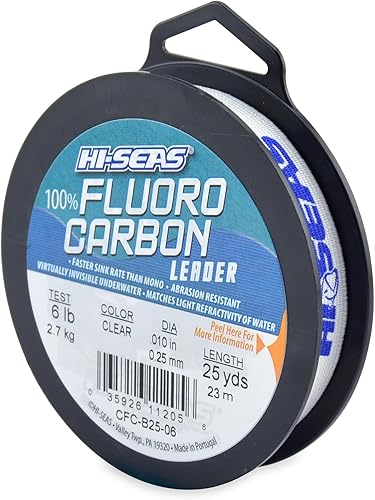 Miniatura 32 de HI-SEAS Líder de línea de pesca 100% fluorocarbono, líder invisible transparente, indetectable para peces, hundimiento rápido, 6 libras a 400 libras