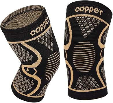 AOOWU Copper Knee Support for Women/Men, 2 Pack Knee Compression Sleeves for Knee Pain, Knee Support Brace for Arthritis, Joint Pain, Ligament Injury, Meniscus Tear, ACL, MCL, Running, Sports, Squats