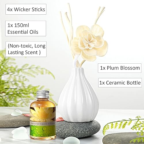 Miniatura 3 de Juego de difusor de junco, fragancia para el hogar y difusor decorativo, juego de aceite de aromaterapia con flores secas, varillas difusoras