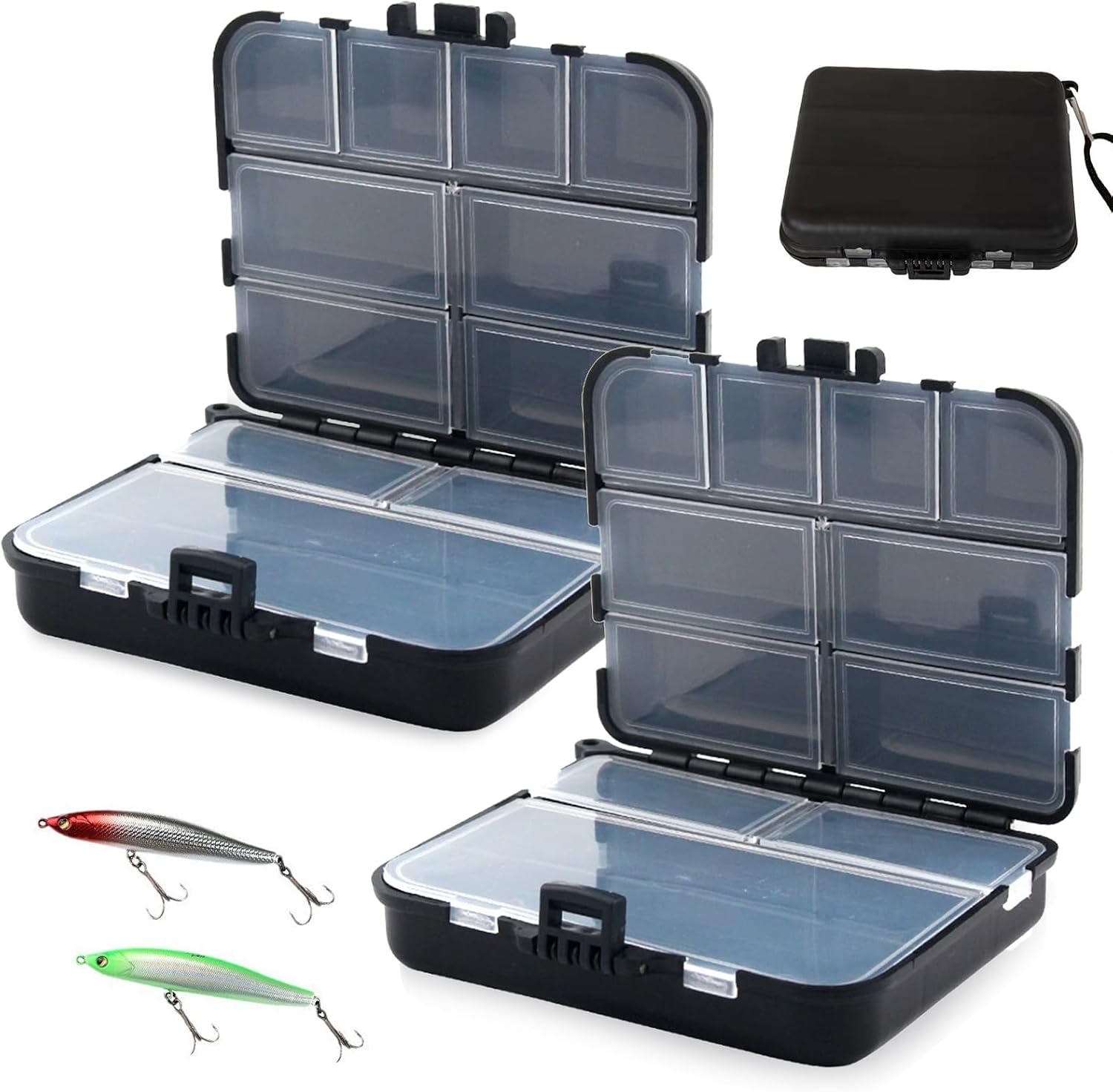 2 Stücke Köderbox Angeln, Doppelschichtig Tackle Box Angeln 12 Fächer