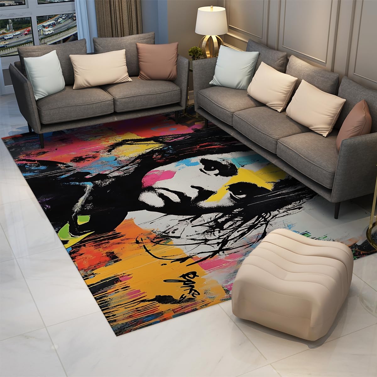 Tapis pour salle de classe et maternelle aux figures graffiti stimulantes
