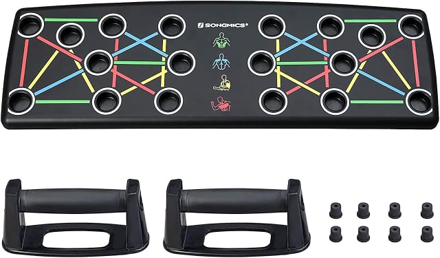 SONGMICS Push-Up Grips, Push-Up Board, 14-in-1 Push-Up Board, Fitness Training for Home, Sports Equipment, Muscle Building, Body Building, Colour Markings, Non-Slip, Black