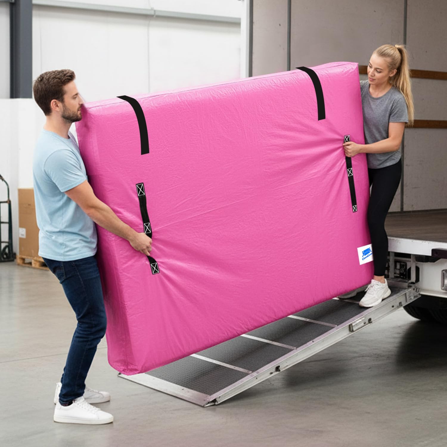 Mattress Bags for Moving and Storage,Twin Size,with Adjustable Adhesive Straps,8 Handles,Strong Zipper,Heavy Duty & Waterproof & Dust Proof,Reusable Mattress Protector Covers,Pink