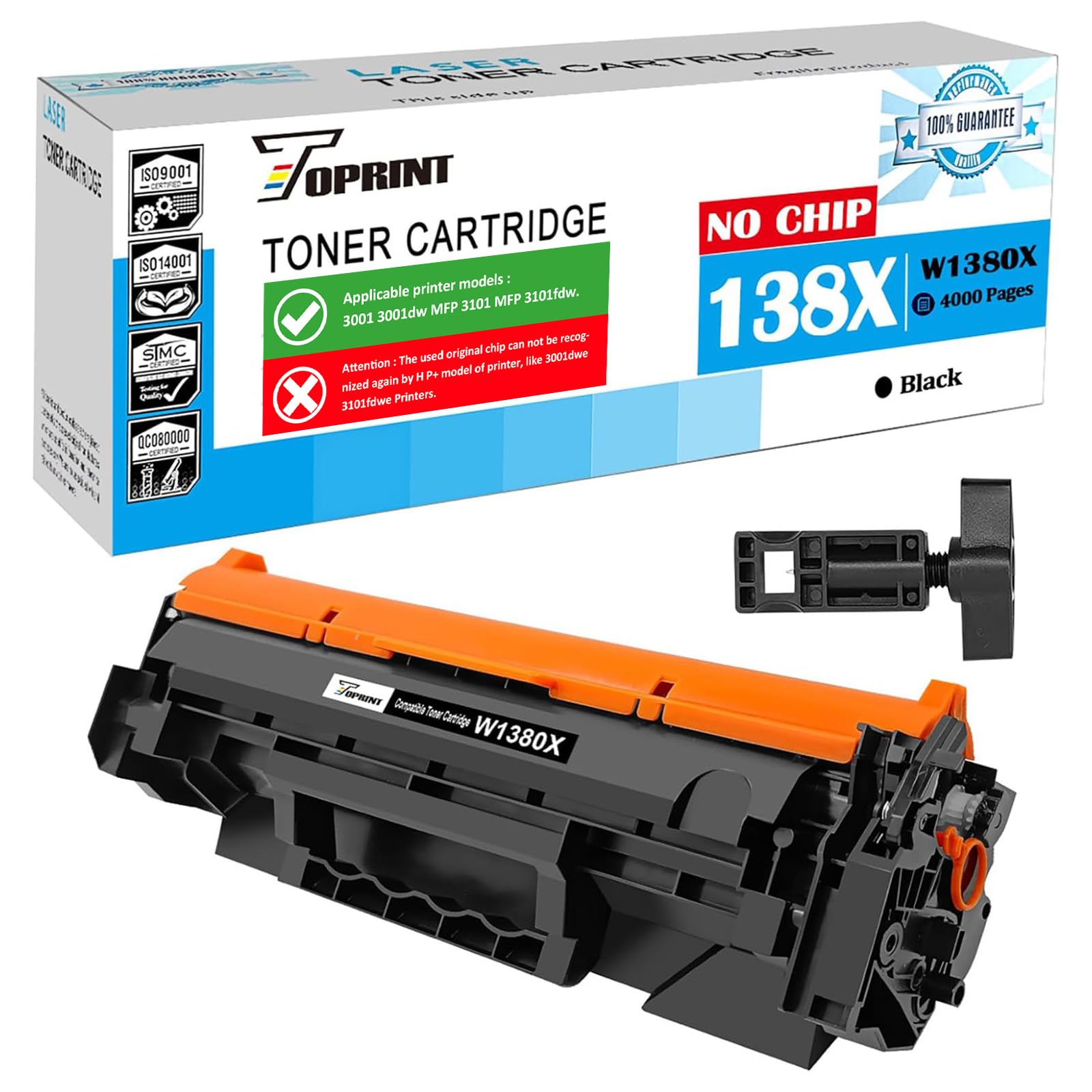 [NO CHIP with Tool] 138X W1380X ( 138A W1380A ) Compatible Toner Cartridge Black High Capacity for 3001 3001dw MFP 3101 3101sdw 3101fdw Printer, Not